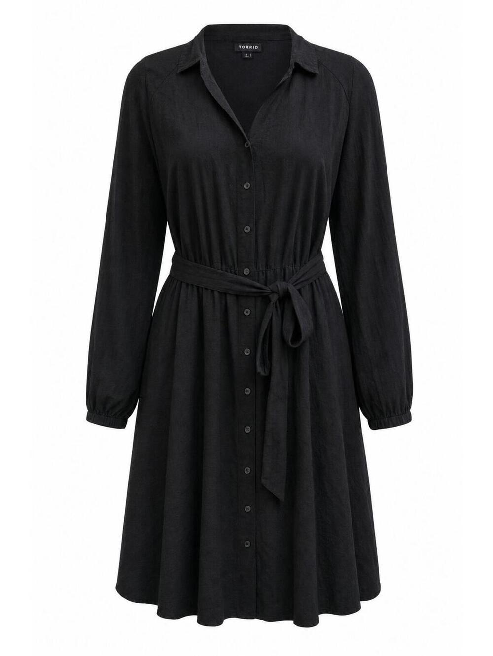Torrid Women's Black Button Down Shirt Dress 2 Collared Tie-Belt Pockets Summer